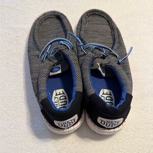 Hey Dude Kids Grey Knit Slip-On Sneakers with Blue Accents